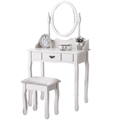 White, Girly Dressing Table with Stool & Mirror, in a Modern yet Old Fashioned Style. Includes Makeup & Jewellery Organizer Drawer Cabinet-Dressing Table-The White Mall